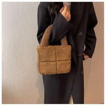 Fluffy Sherpa Mini Tote Bag Cute Plush Handbag for Women