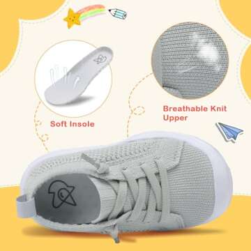 LeIsfIt Toddler Shoes Boys Girls Barefoot Shoes Kids Breathable Sneakers Tennis Shoes Slip on Shoes Light Grey Size 6
