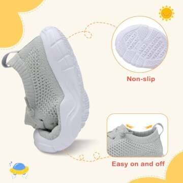 LeIsfIt Toddler Shoes Boys Girls Barefoot Shoes Kids Breathable Sneakers Tennis Shoes Slip on Shoes Light Grey Size 6