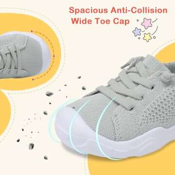 LeIsfIt Toddler Shoes Boys Girls Barefoot Shoes Kids Breathable Sneakers Tennis Shoes Slip on Shoes Light Grey Size 6