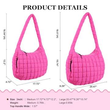 Quilted Puffer Tote Bag - Large Nylon Crossbody Shoulder Handbag with Zipper