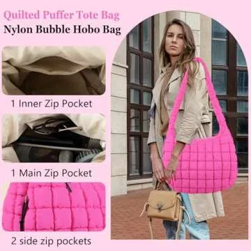 Stylish Quilted Puffer Tote Bag Large Crossbody for Women