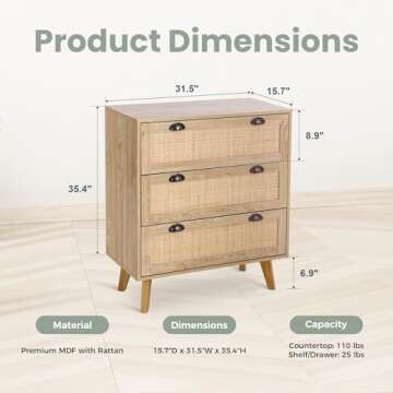 PHI VILLA Rattan Nightstand Set of 2 - Stylish Storage Boho Cabinets with Drawers