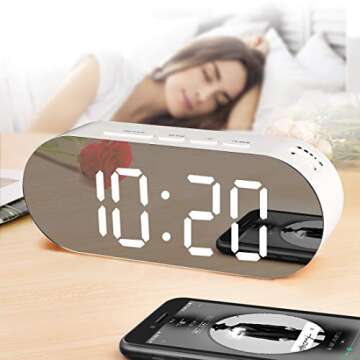 WulaWindy Modern Alarm Clock with USB Charger and Mirror Design