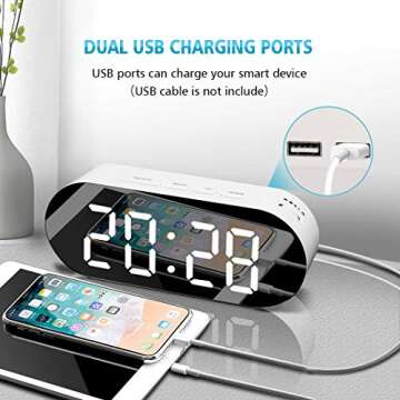 WulaWindy Modern Alarm Clock with USB Charger and Mirror Design
