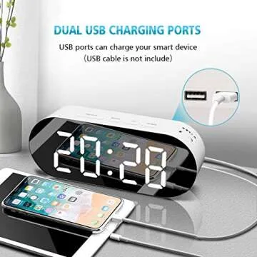 WulaWindy Modern Alarm Clock with USB Charger and Mirror Design