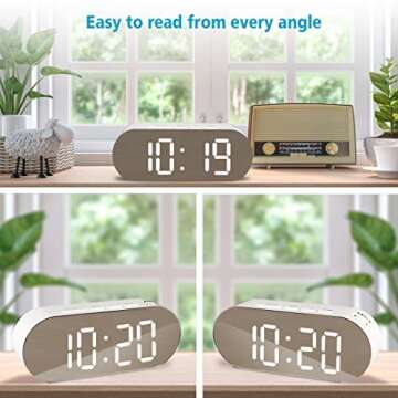 WulaWindy Modern Alarm Clock with USB Charger and Mirror Design