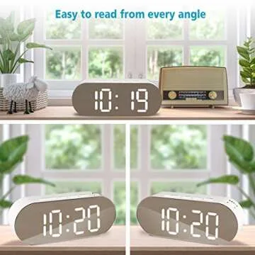 WulaWindy Modern Alarm Clock with USB Charger and Mirror Design