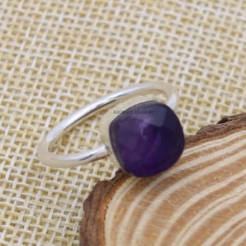 Sterling Silver Art Deco Amethyst Ring for Women