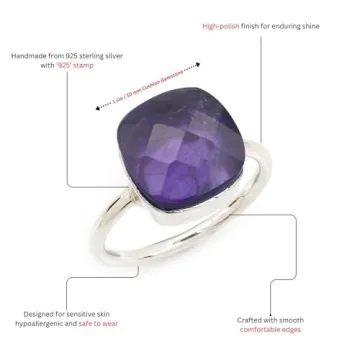 Sterling Silver Art Deco Amethyst Ring for Women