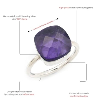 Sterling Silver Art Deco Amethyst Ring for Women