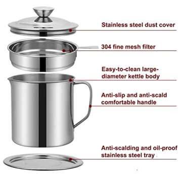 Bacon Grease Keeper 1.25L Stainless Steel Strainer