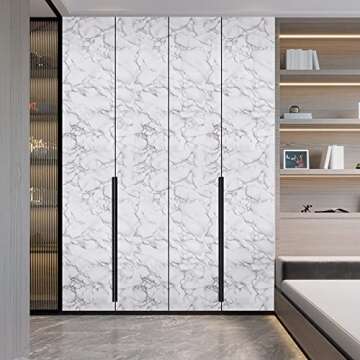 Caltero Marble Contact Paper 15.7" x 118" White Grey Wallpaper Peel and Stick Glossy Marble Self Adhesive Contact Paper for Countertop Kitchen Cabinets Bathroom
