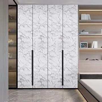 Caltero Marble Contact Paper 15.7" x 118" White Grey Wallpaper Peel and Stick Glossy Marble Self Adhesive Contact Paper for Countertop Kitchen Cabinets Bathroom