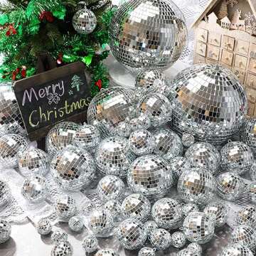 Hoolerry 65 Pcs Disco Balls Ornaments Reflective Hanging Disco Ball Decorations with Hook Assorted S...