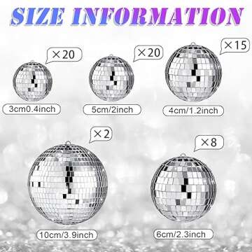 Hoolerry 65 Pcs Disco Balls Ornaments Reflective Hanging Disco Ball Decorations with Hook Assorted Silver Disco Ball for Mardi Gras 70s Disco Themed Wedding Music Party(4/2.4/2/ 1.6/1.2 in)