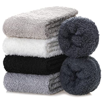 Cozy Women's Fuzzy Slipper Socks – 5 Soft Pair Set
