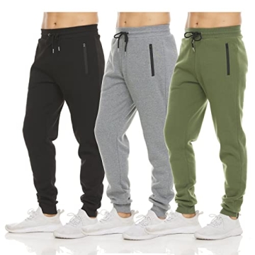 Mens Fleece Jogger Sweatpants 3 Pack with Pockets