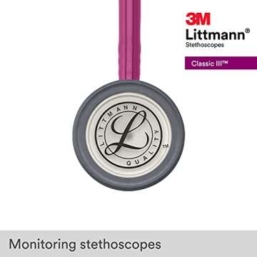 3M Littmann Classic III Monitoring Stethoscope, 5648, More Than 2X as Loud* and Weighs Less**, Stainless Steel Chestpiece, 27" Raspberry Tube