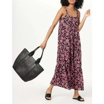 The Drop Women's Britt Tiered Maxi Tent Dress, Black/Pink Paisley Print, L