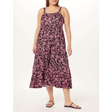 The Drop Women's Britt Tiered Maxi Tent Dress, Black/Pink Paisley Print, L