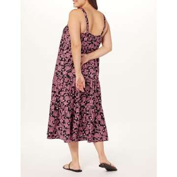The Drop Women's Britt Tiered Maxi Tent Dress, Black/Pink Paisley Print, L