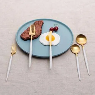 MEJAJU Modern 5-Piece Gold Stainless Steel Flatware Set