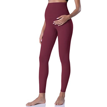 POSHDIVAH Women’s Maternity Leggings - Pregnant & Active Wear in Wine Red, X-Large