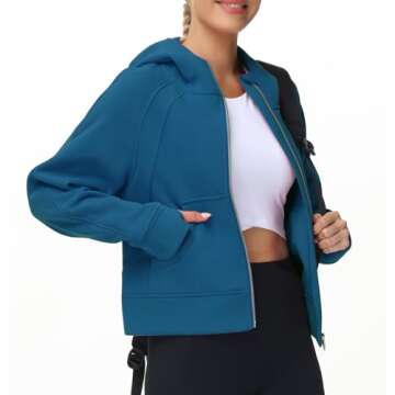 THE GYM PEOPLE Women's Full-Zip Up Hoodies Jacket Fleece Workout Crop Tops Sweatshirts with Pockets ...