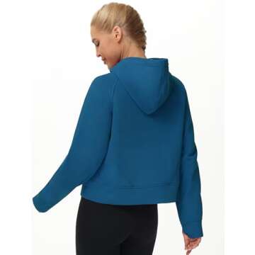 THE GYM PEOPLE Women's Full-Zip Up Hoodies Jacket Fleece Workout Crop Tops Sweatshirts with Pockets Thumb Hole Dark Blue Green