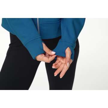 THE GYM PEOPLE Women's Full-Zip Up Hoodies Jacket Fleece Workout Crop Tops Sweatshirts with Pockets Thumb Hole Dark Blue Green