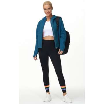 THE GYM PEOPLE Women's Full-Zip Up Hoodies Jacket Fleece Workout Crop Tops Sweatshirts with Pockets Thumb Hole Dark Blue Green