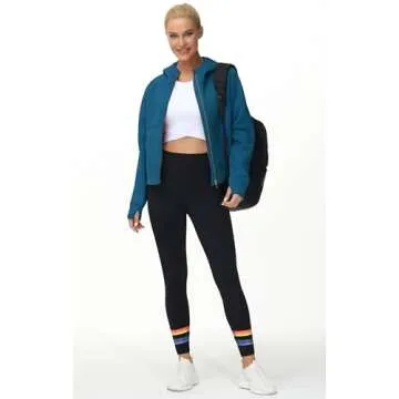 THE GYM PEOPLE Women's Full-Zip Up Hoodies Jacket Fleece Workout Crop Tops Sweatshirts with Pockets Thumb Hole Dark Blue Green