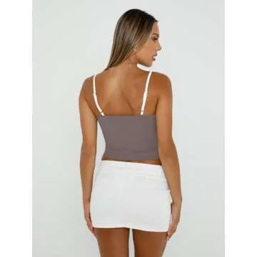Trendy Queen Womens Camisole Tube Tops with Adjustable Spaghetti Strap Cute Summer Going Out Crop Tops 2025 Coffee Grey S