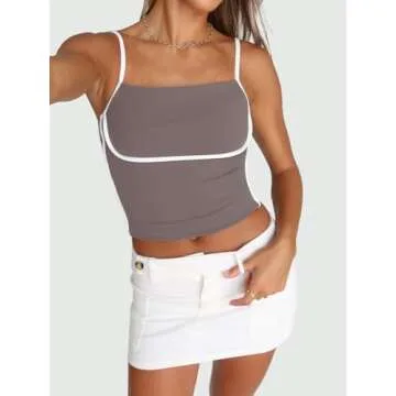 Trendy Queen Womens Camisole Tube Tops with Adjustable Spaghetti Strap Cute Summer Going Out Crop Tops 2025 Coffee Grey S