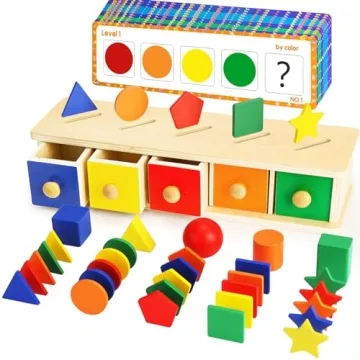 Montessori Toys Wooden Color & Shape Sorter Toys for Toddlers 1-3 Matching Box Sorting Blocks Manipu...