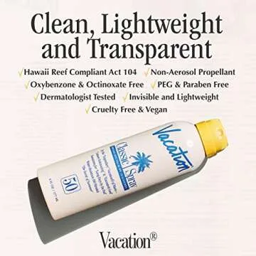 Vacation Classic Sunscreen Spray SPF 50, Water-Resistant, Lightweight, Transparent on All Skin Tones, Dermatologist-Tested, Vegan, 6 Fl. Oz. (Value Pack of 3)