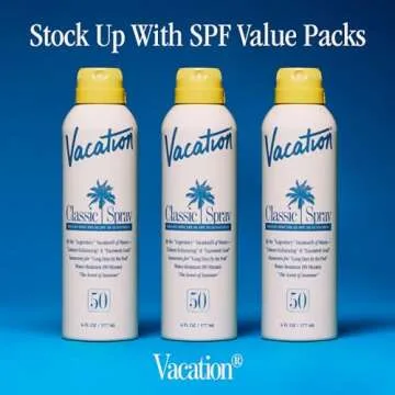 Vacation Classic Sunscreen Spray SPF 50, Water-Resistant, Lightweight, Transparent on All Skin Tones, Dermatologist-Tested, Vegan, 6 Fl. Oz. (Value Pack of 3)