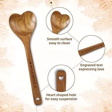 Wooden Heart Spoons - Heart Shaped Wooden Spoon Kitchenware for Cooking with Love, Unique Mother's Day Gifts for Cooks Hostesses Mom Grandma Wife Weddings House Warming Kitchen Accessories (1 PC)