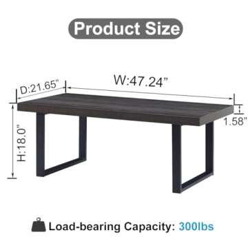 IBF Rustic Coffee Table, Wood and Metal Simple Industrial Modern Center Table, Minimalist Rectangle Wooden Farmhouse Cocktail Table for Living Room, Dark Gray Oak, 47 Inch