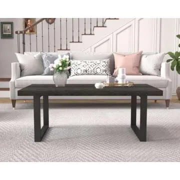 IBF Rustic Coffee Table, Wood and Metal Simple Industrial Modern Center Table, Minimalist Rectangle Wooden Farmhouse Cocktail Table for Living Room, Dark Gray Oak, 47 Inch