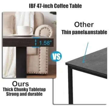 IBF Rustic Coffee Table, Wood and Metal Simple Industrial Modern Center Table, Minimalist Rectangle Wooden Farmhouse Cocktail Table for Living Room, Dark Gray Oak, 47 Inch