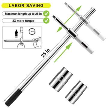 Spurtar Extended 4 Way Lug Wrench, Tire Iron Lug Nut Wrench, Tire Nut Remover Tools