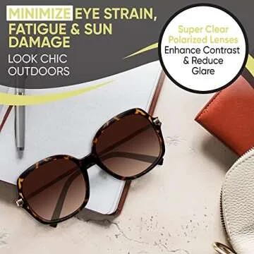 Yogo Vision Polarized Sunglasses for Women Square Classic Trendy Stylish Sun Glasses 100% UV Protection 2 pack (Black, Brown Havana)