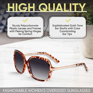 Yogo Vision Polarized Sunglasses for Women Square Classic Trendy Stylish Sun Glasses 100% UV Protection 2 pack (Black, Brown Havana)