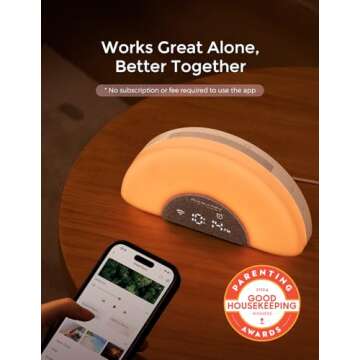 Momcozy DreamSync™ Baby Sound Machine, Night Light, APP Control Baby Sleep Trainer, Routine Builder, White Noise Machine with 34 Soothing Sounds, Wake Up Light Sunrise Alarm Clock, Wireless Speaker
