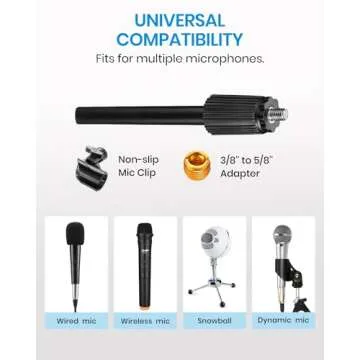 Moukey Desktop Microphone Stand, Adjustable Table Mic Stand with Mic Clip and 5/8" Male to 3/8" Female Screw for Blue Yeti Snowball Spark and Other Microphones, MMs-2