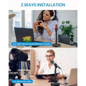 Moukey Desktop Microphone Stand, Adjustable Table Mic Stand with Mic Clip and 5/8" Male to 3/8" Female Screw for Blue Yeti Snowball Spark and Other Microphones, MMs-2