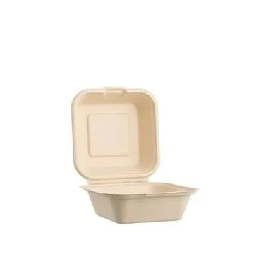 [50 COUNT]Harvest Pack PFAS FREE 6 X 6" Compostable Square Hinged Container, Single Compartment Clamshell Takeout Box, Heavy-Duty Bagasse Food Container, Made from Eco-Friendly Plant Fibers