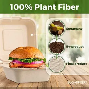 [50 COUNT]Harvest Pack PFAS FREE 6 X 6" Compostable Square Hinged Container, Single Compartment Clamshell Takeout Box, Heavy-Duty Bagasse Food Container, Made from Eco-Friendly Plant Fibers